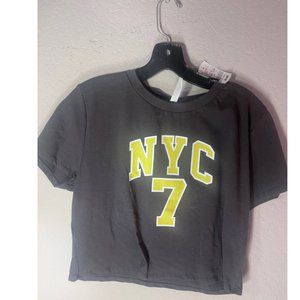 Women Top Size Small NYC 7 Letter Printed Short Sleeve Crew Neck Pullover -Black